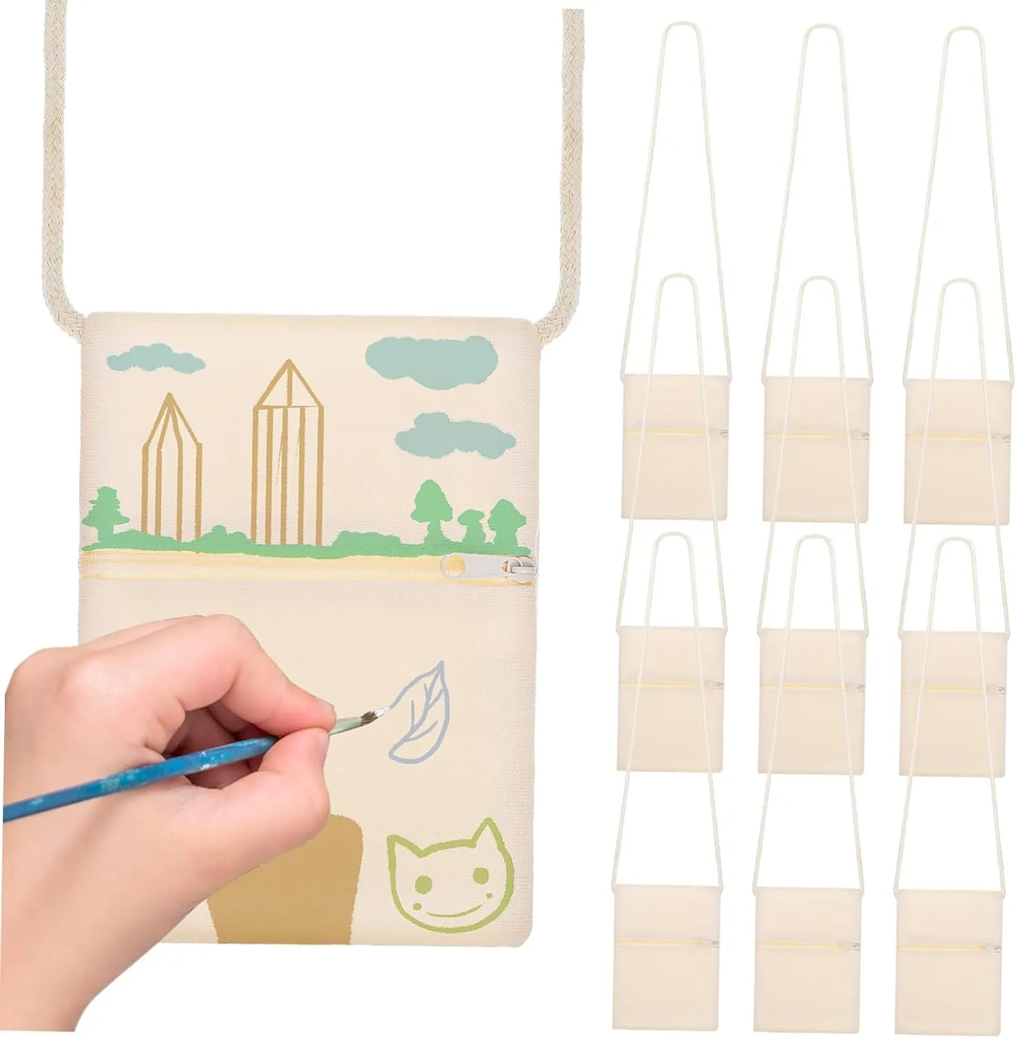 10 Pack Crossbody Shoulder Bag Canvas Bag for Boys and Girls Plain Fabric Bag Zipper Closure Boys and Girls Phone Bag Side Bag Craft Bag Decorative Purse Tote