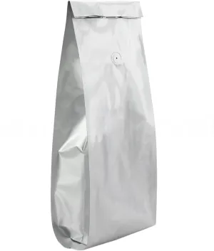 100 Pack - CleverDelights Silver Coffee Bags with Degassing Valve - 5 Pound Bags - Retail Packaging