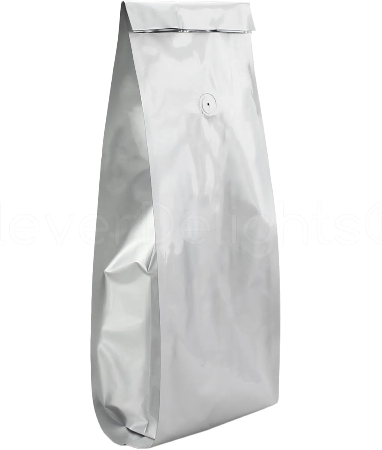 100 Pack - CleverDelights Silver Coffee Bags with Degassing Valve - 5 Pound Bags - Retail Packaging