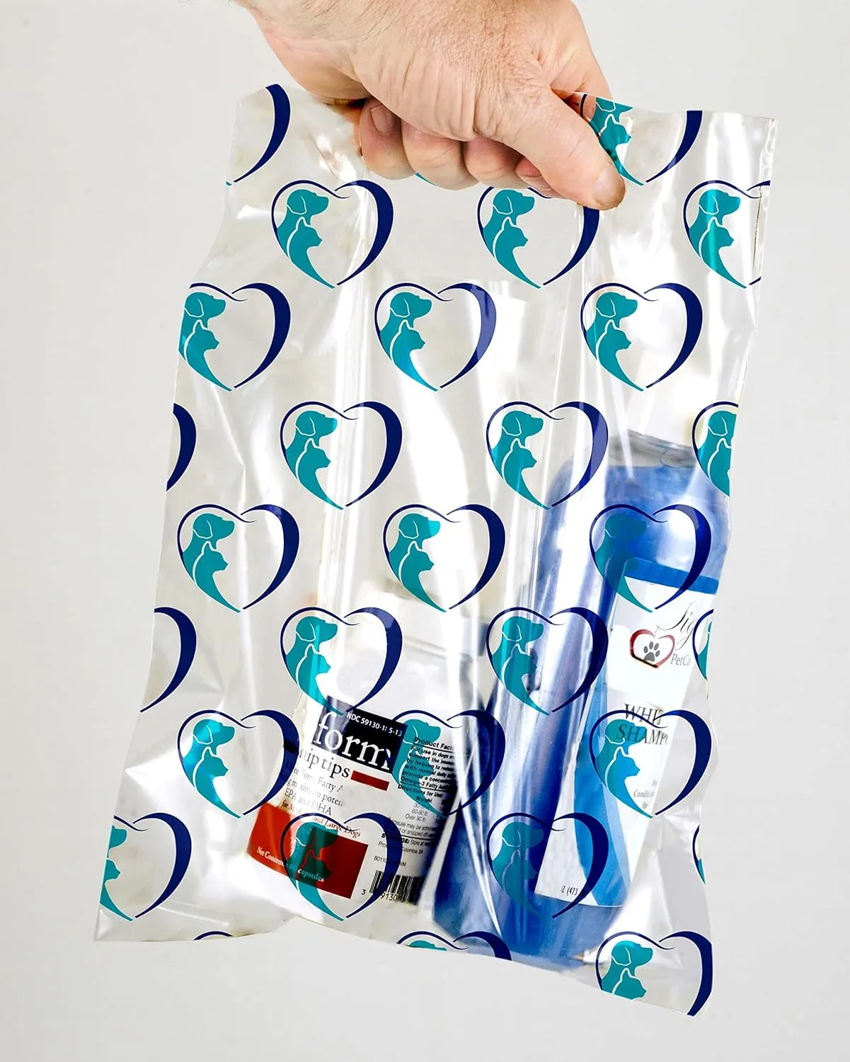 100 Pcs Pet Themed Print Bags — Cartoon Dog & Cat Faces, MSP1007 Clear Plastic Scatter Bags, Veterinary Treat Bags for Cat & Dog — Goodie Storage Bag w/Handles for Parties — Teal & Pink (9 x 12)