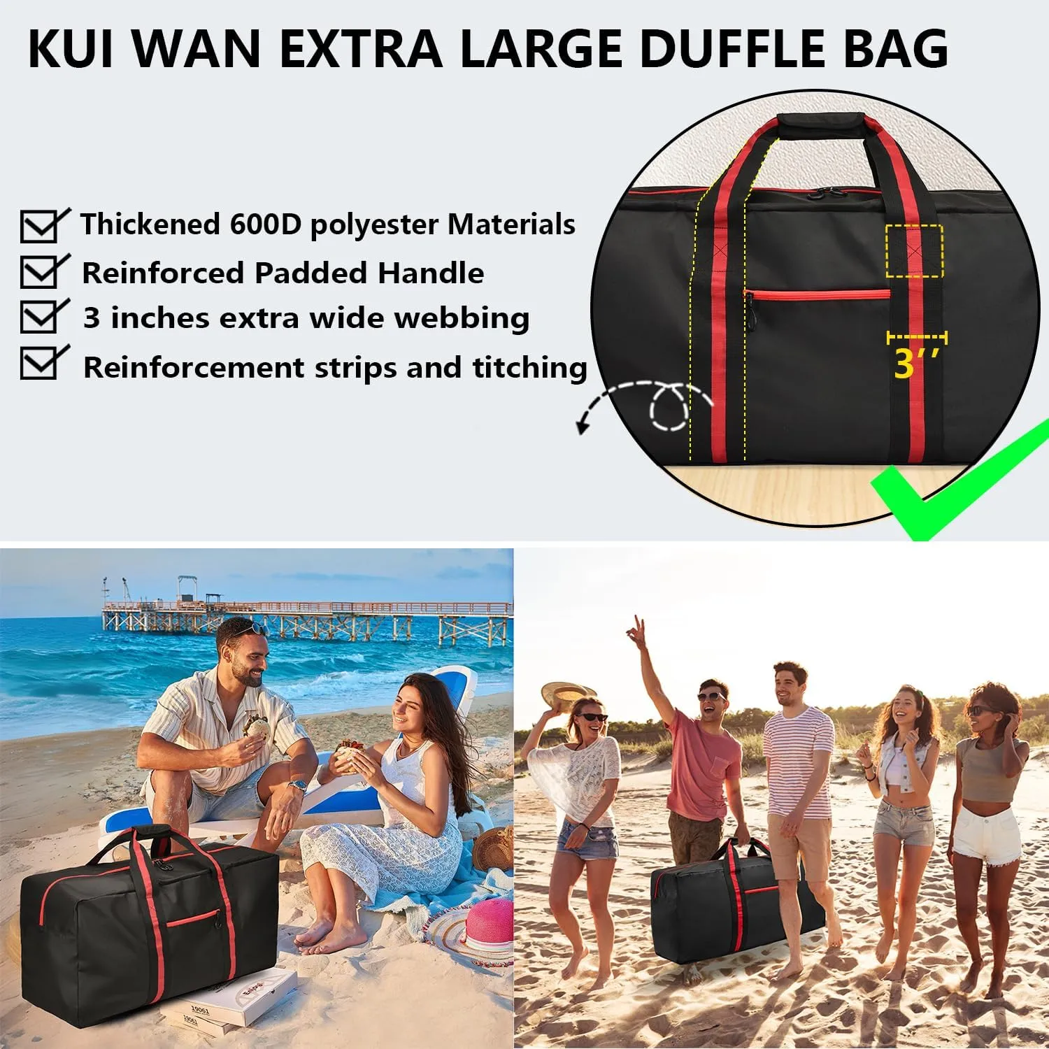 100L Large Duffle Bag for Travel 31.1” Diffle Bag - Overnight Weekender Camping, Storage for Men Women, Red