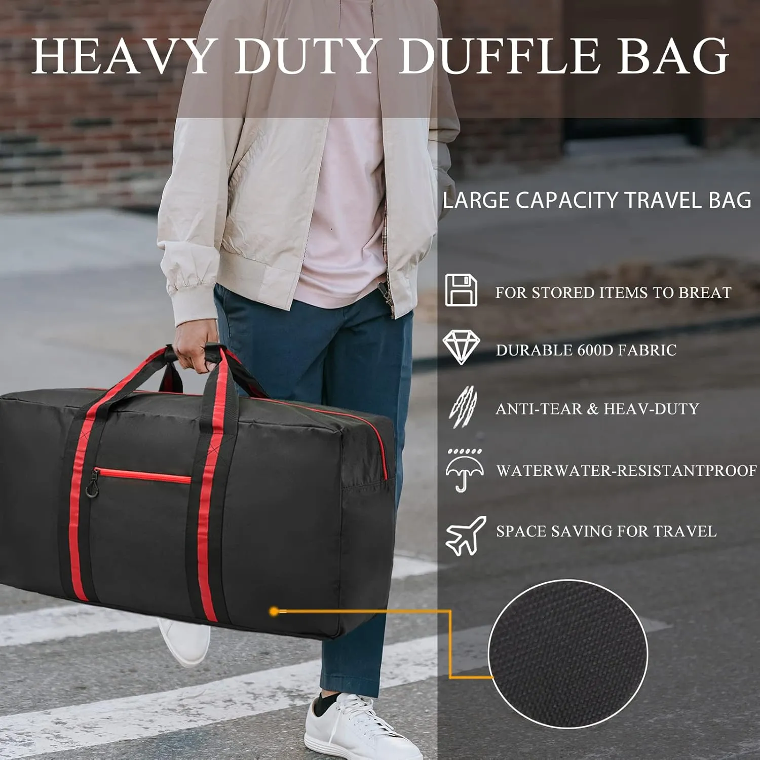 100L Large Duffle Bag for Travel 31.1” Diffle Bag - Overnight Weekender Camping, Storage for Men Women, Red
