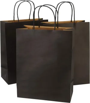 100Pcs Gift Bags Large, 10x5x13 Inches Black Gift Bags Bulk, Recycled Paper Bag With Handles, Kraft Bag For Shopping, Retail, Grocery, Boutique, Business, Mother's Day