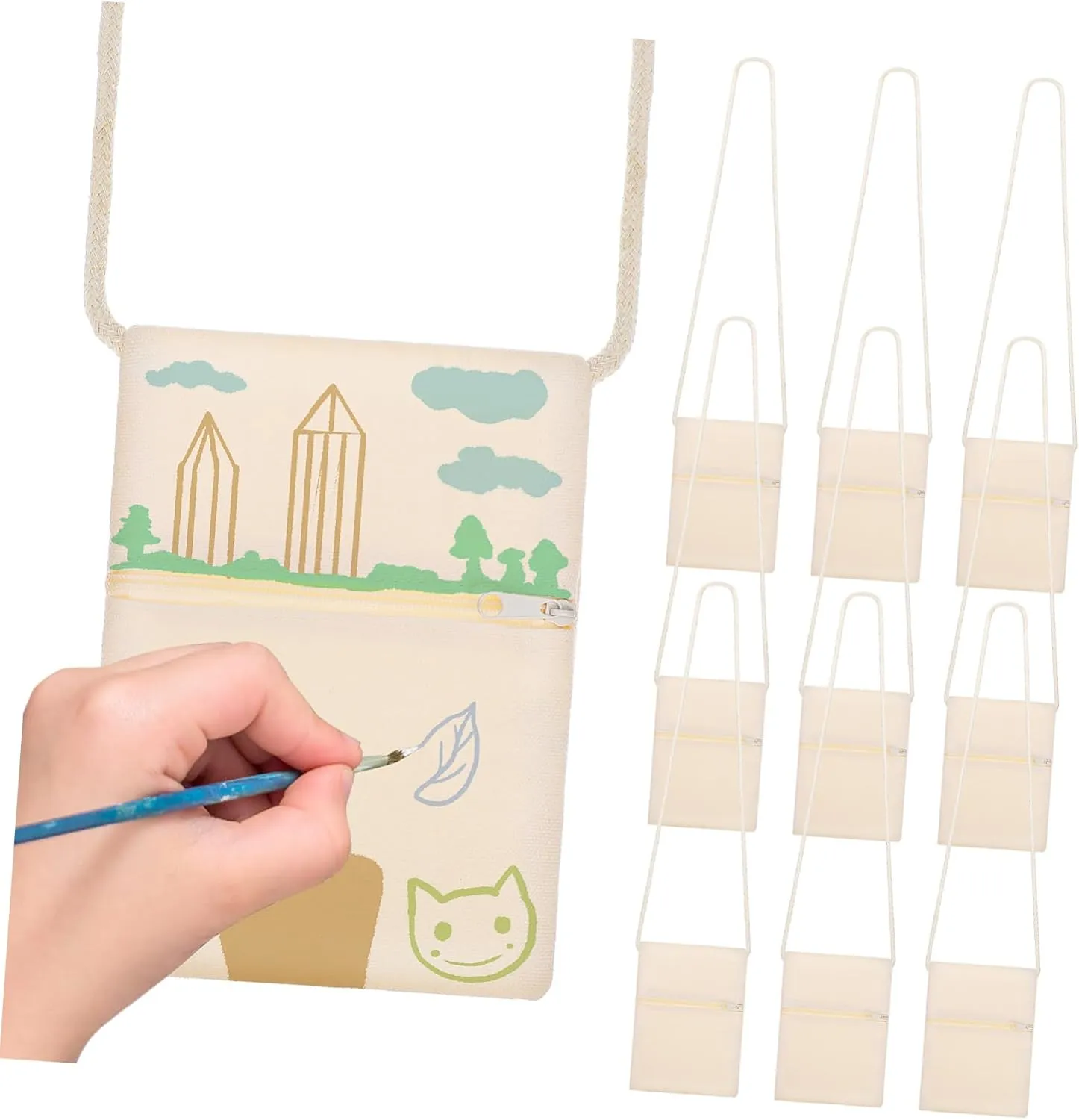10pcs One-shoulder Canvas Zipper Pouch Bags Cellphone Cell Phone Bag Blue Body Phone Bag Simple Blank Purses for Crafting Handbag Nonwoven Fabric Beige