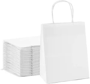 10x8x5.5 Paper Bags | 25-Pack, Standard (White) | Bulk White Gift Bag for Shopping, Craft, Grocery, Party, Retail, Lunch, Business, Wedding, Merchandise, Boutique