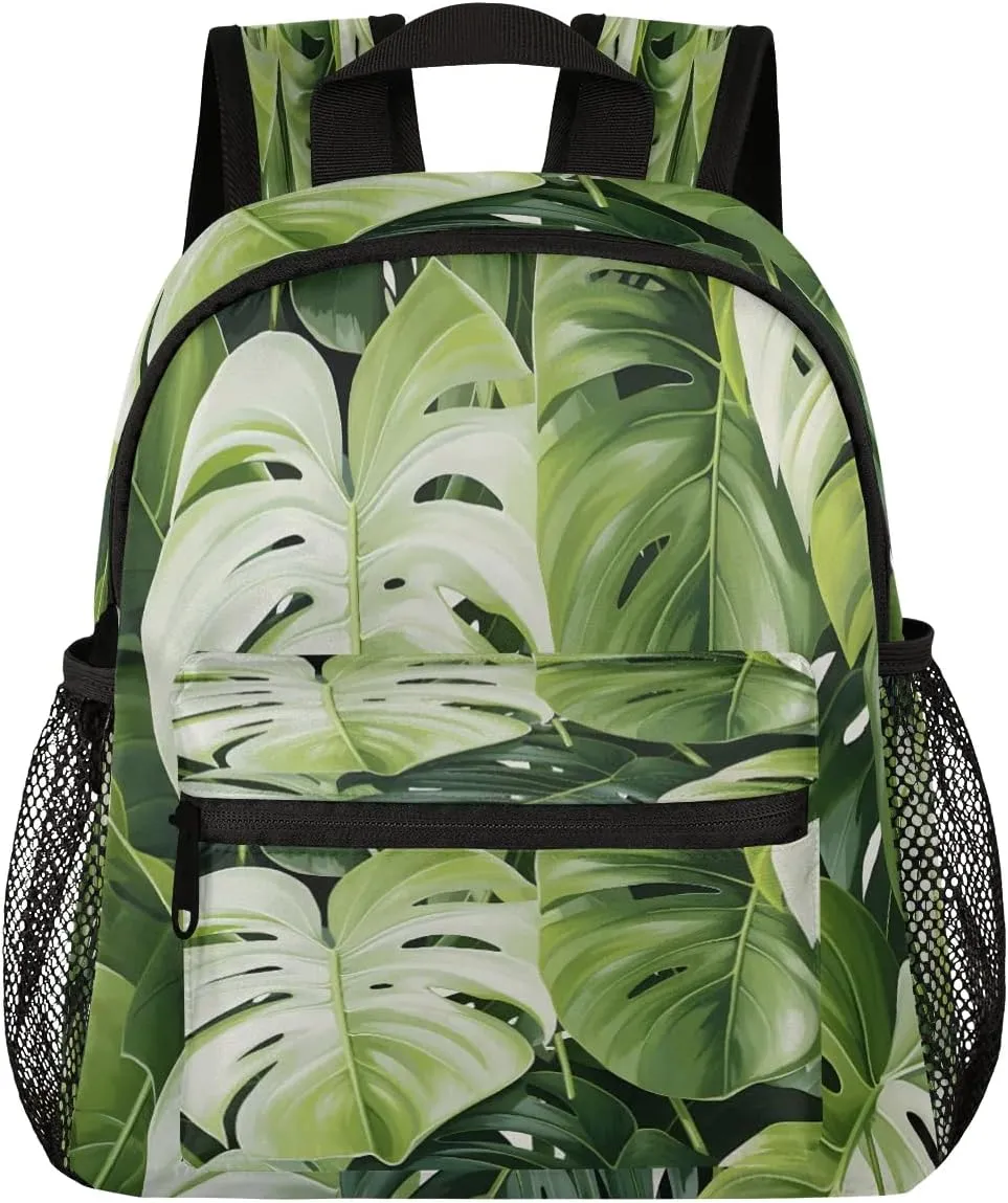 12 Inch Cute Mini Book Bag Small Backpack Multi Compartment Backpack With Chest Strap Tropical Leaves Waterproof Casual Daypack Travel Bag, Tropic Palm Leaves
