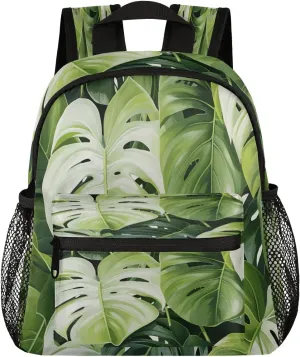 12 Inch Cute Mini Book Bag Small Backpack Multi Compartment Backpack With Chest Strap Tropical Leaves Waterproof Casual Daypack Travel Bag, Tropic Palm Leaves