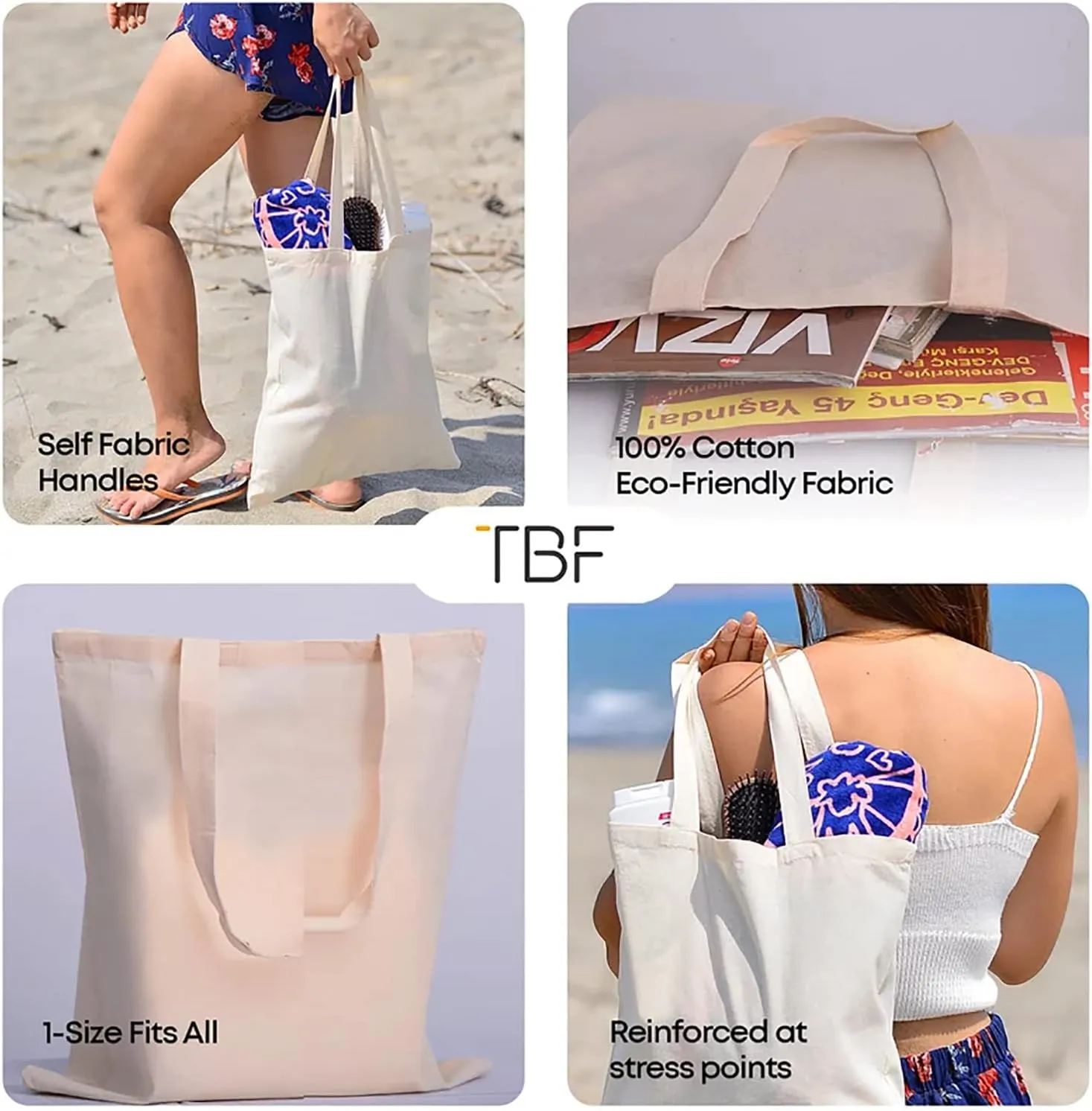 12 Pack Blank Bulk Canvas Cotton Tote Bags Wholesale Natural Reusable Cloth Fabric Plain Bags Decorating Heat Press Printing