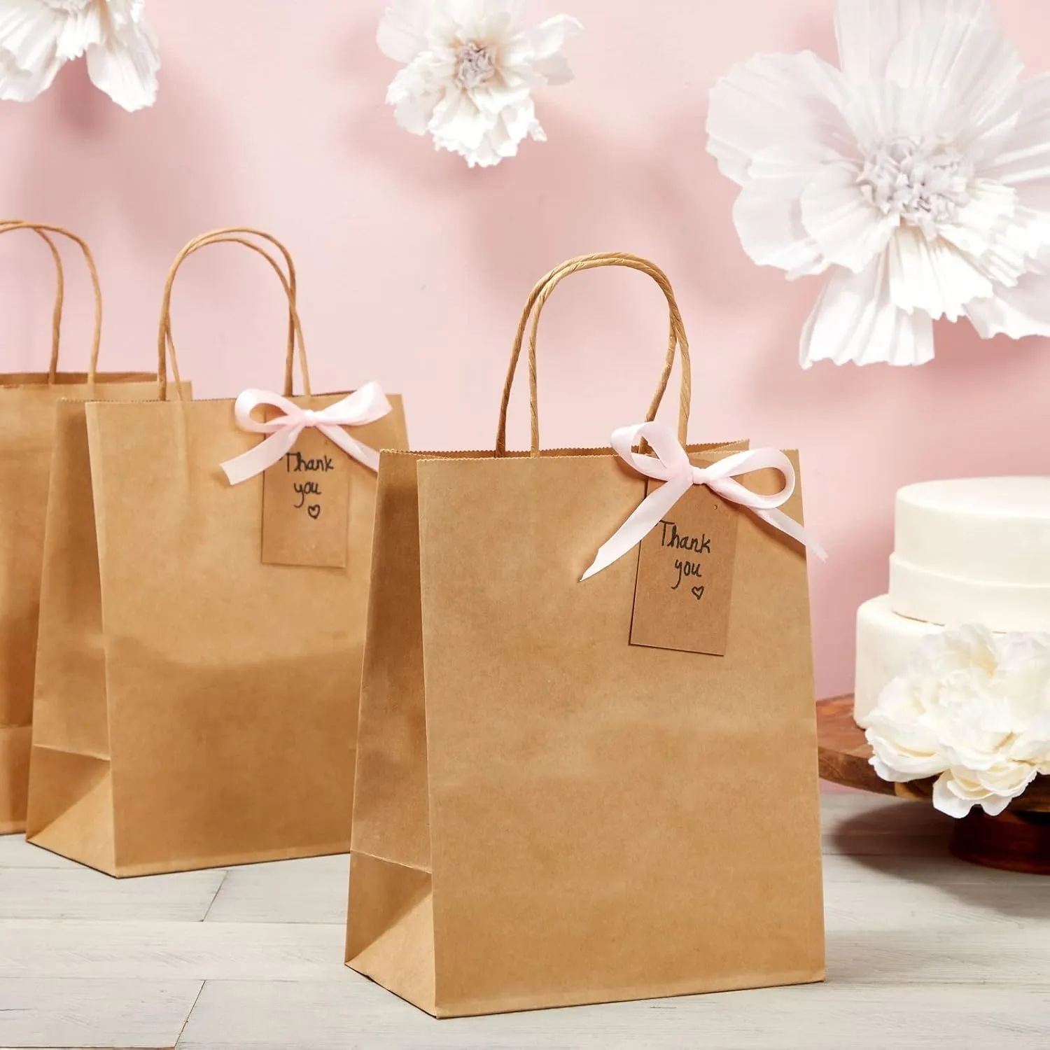 12 Pack Medium Paper Bags with Handles, Bulk Brown Bags for Party Favors, Goodies (8 x 4.75 x 10 In)