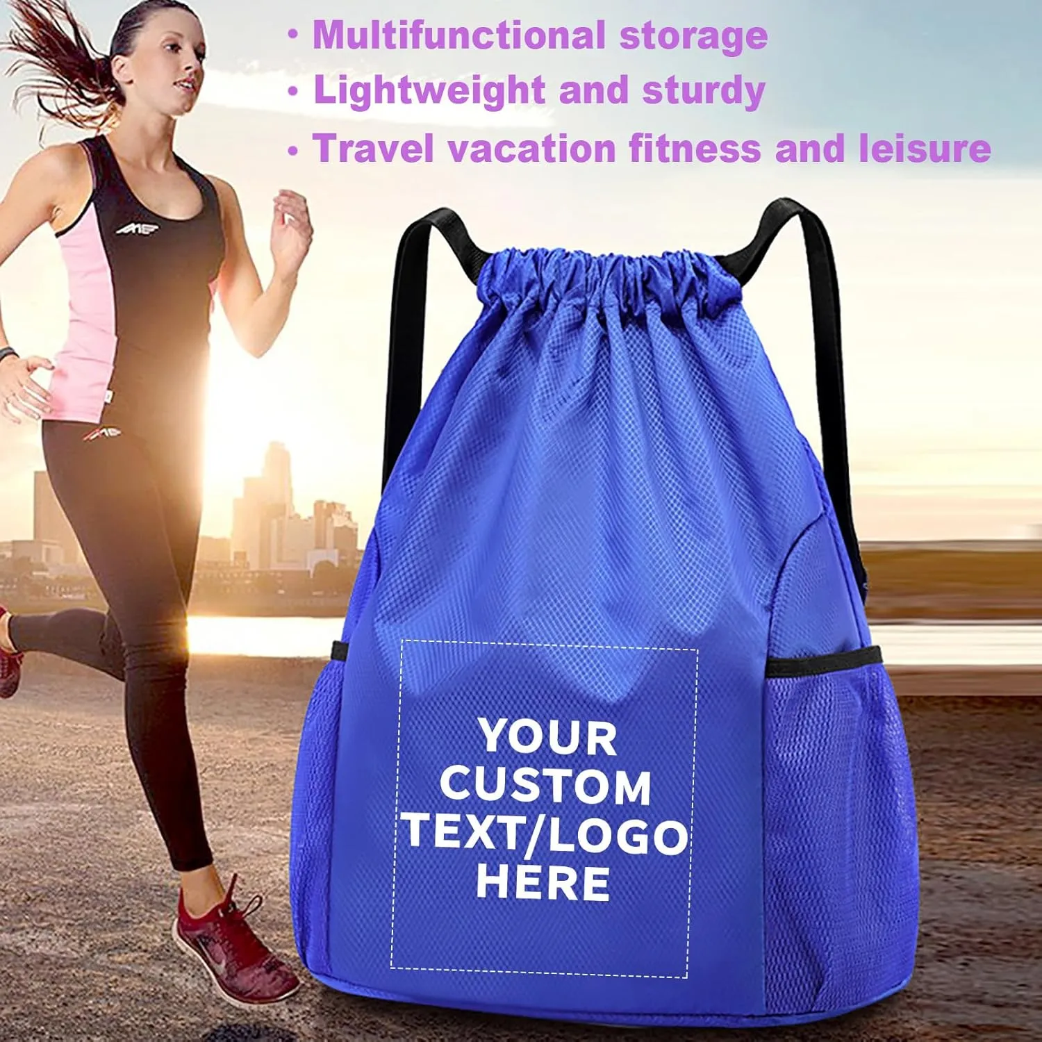 12 PCS Custom Drawstring Backpacks – Personalized Cinch Bags with Logo or Design, Waterproof, Adjustable Straps, Bulk Pack for Branding, Gym, Travel, or Promotions (Custom - Black, 12 bags)