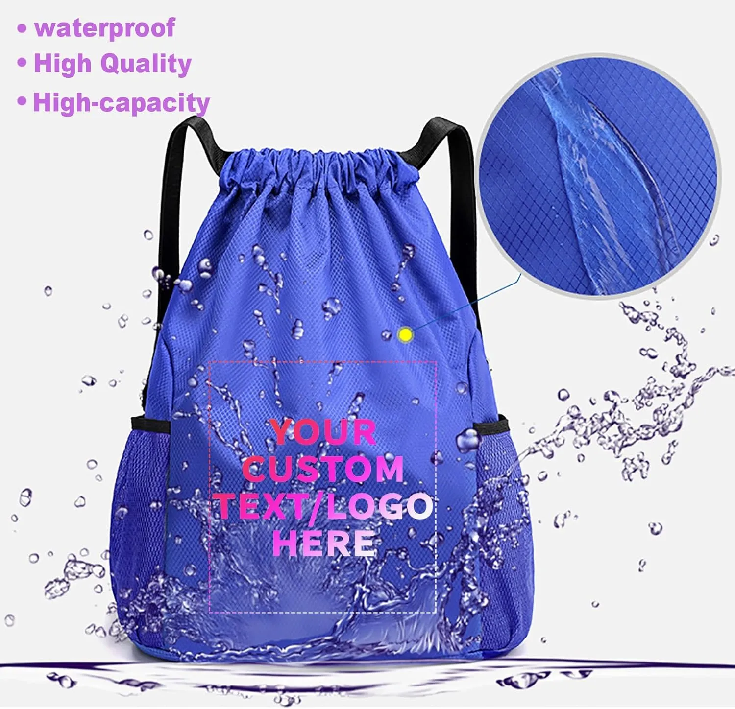 12 PCS Custom Drawstring Backpacks – Personalized Cinch Bags with Logo or Design, Waterproof, Adjustable Straps, Bulk Pack for Branding, Gym, Travel, or Promotions (Custom - Black, 12 bags)