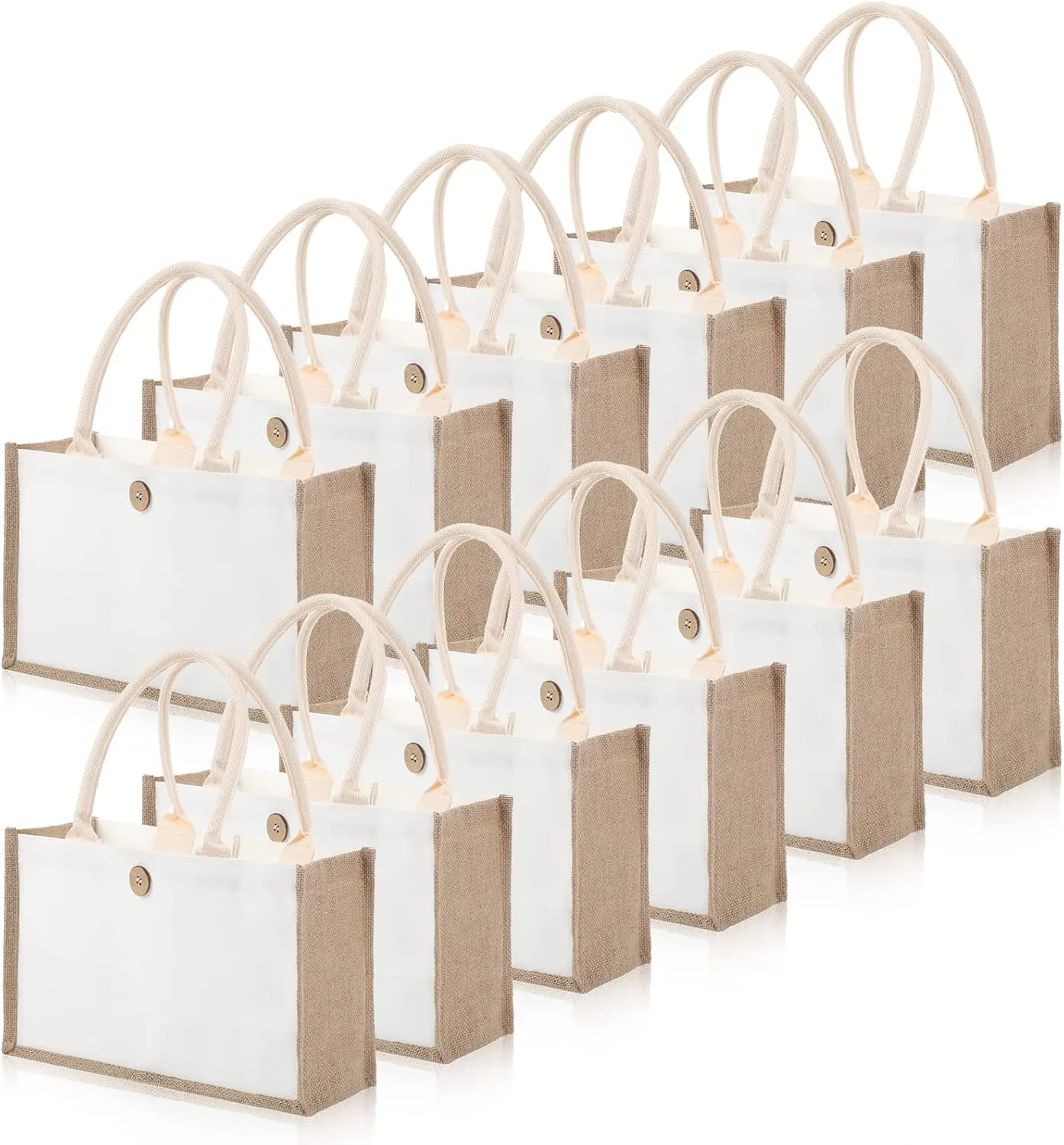 12 Pieces Jute Tote Bags Burlap Tote Beach Bags with Handles Reusable Waterproof Tote Shopping Bag Blank DIY Canvas Gift Bag