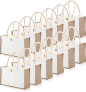 12 Pieces Jute Tote Bags Burlap Tote Beach Bags with Handles Reusable Waterproof Tote Shopping Bag Blank DIY Canvas Gift Bag