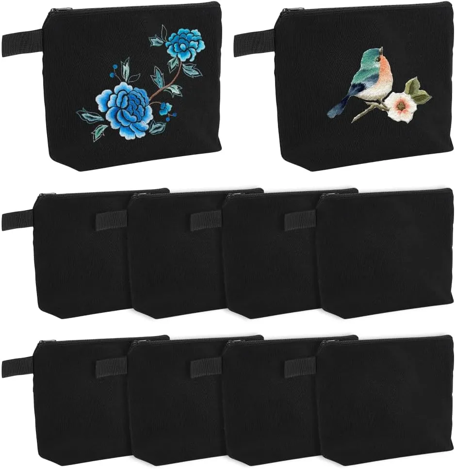 12Pieces Canvas Cosmetic Bags Plain Makeup Pouch with Zipper Blank DIY Bags for Travel Toiletry Makeup Cosmetic Stationery
