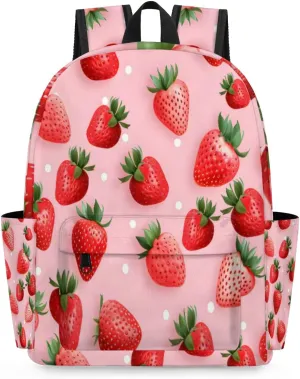 15 Inch Kids Backpacks for Preschool Kindergarten Elementary School Book Bags Girls Pink Strawberry