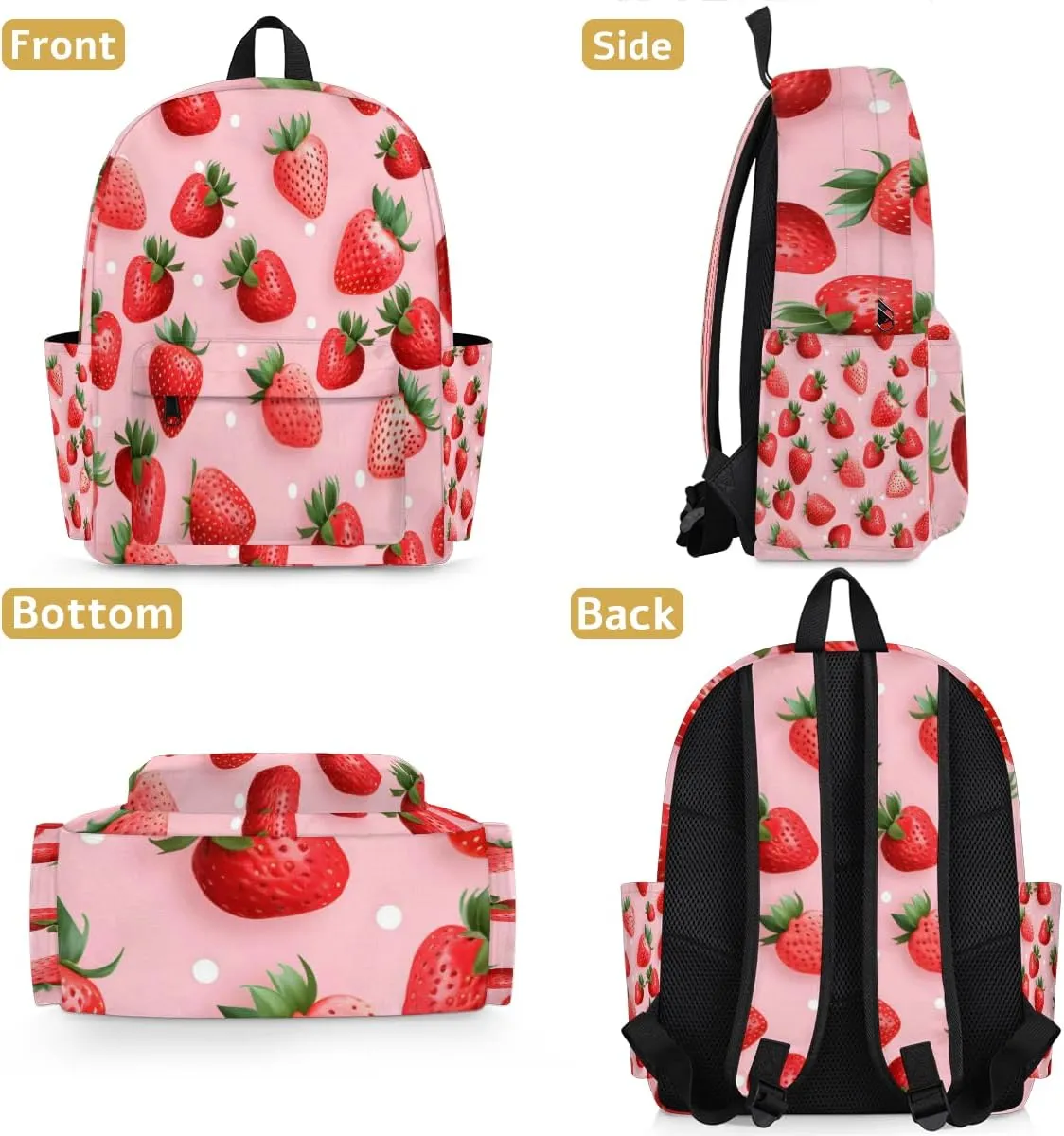 15 Inch Kids Backpacks for Preschool Kindergarten Elementary School Book Bags Girls Pink Strawberry