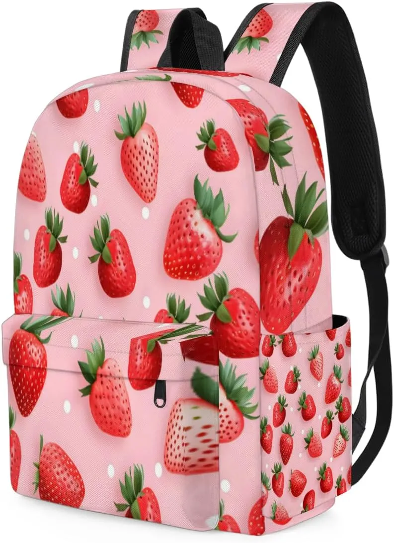 15 Inch Kids Backpacks for Preschool Kindergarten Elementary School Book Bags Girls Pink Strawberry