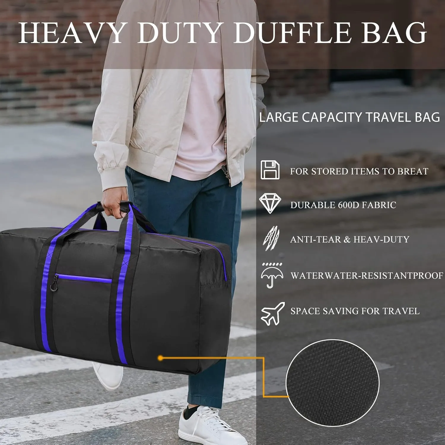 150L Large Duffle Bag for Travel 37” Diffle Bag for Overnight Weekender Camping, Storage for Men Women, Blue