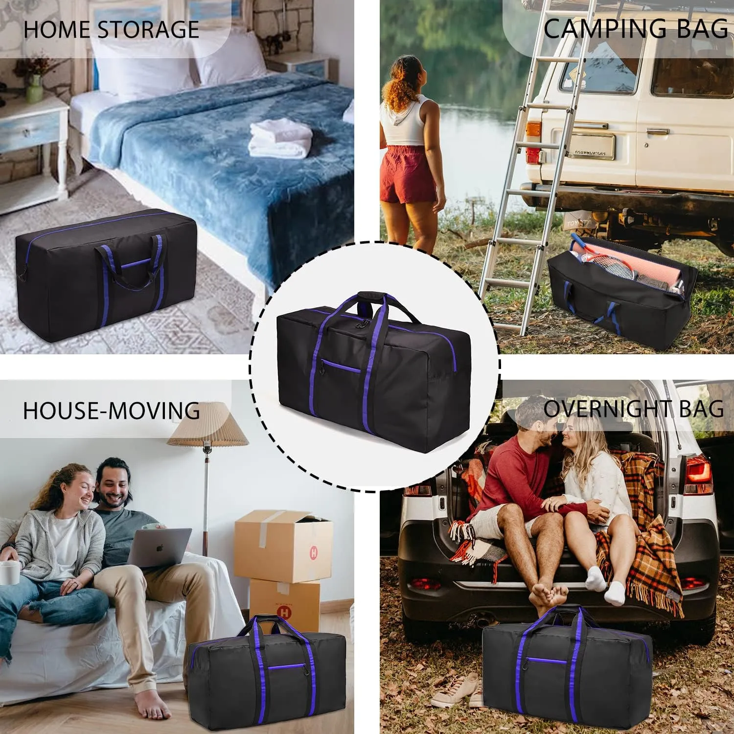 150L Large Duffle Bag for Travel 37” Diffle Bag for Overnight Weekender Camping, Storage for Men Women, Blue