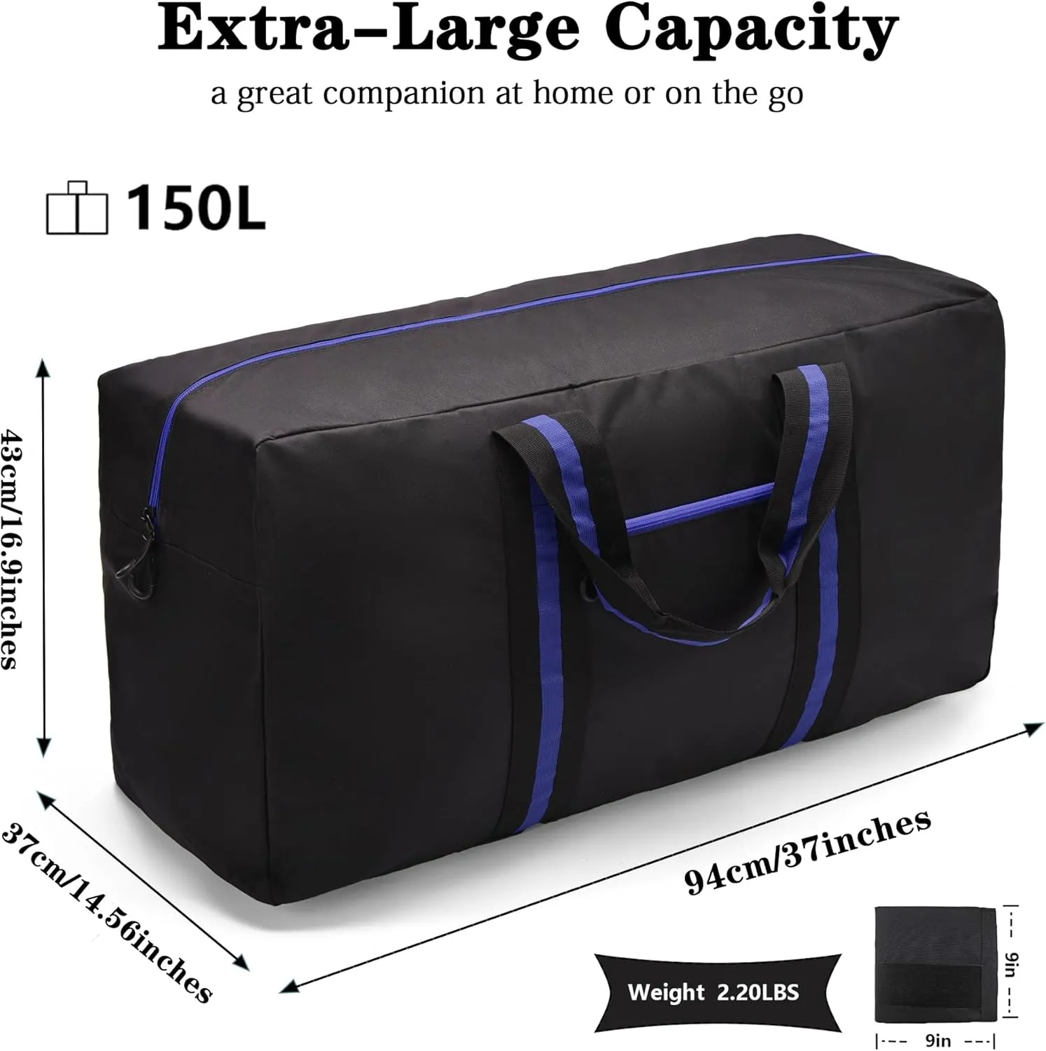 150L Large Duffle Bag for Travel 37” Diffle Bag for Overnight Weekender Camping, Storage for Men Women, Blue
