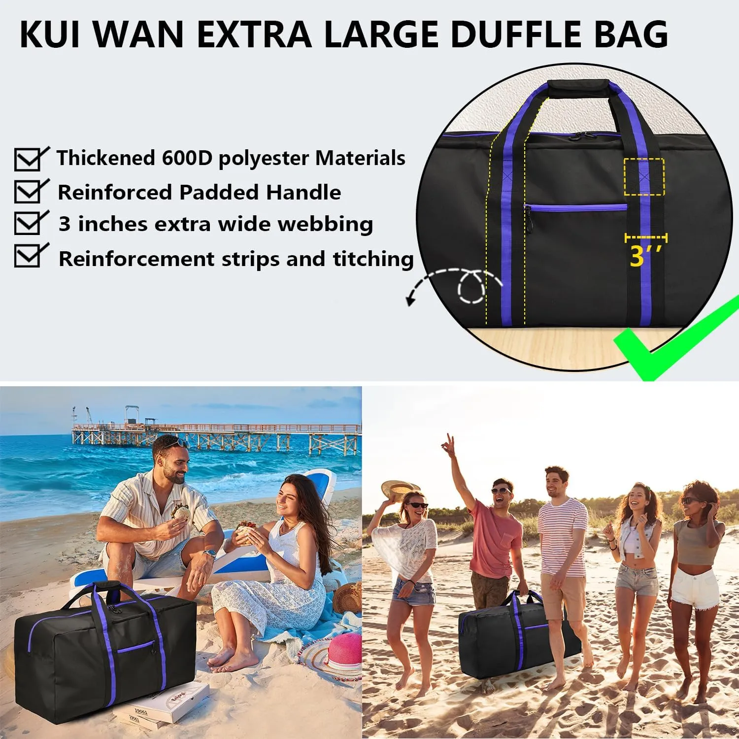 150L Large Duffle Bag for Travel 37” Diffle Bag for Overnight Weekender Camping, Storage for Men Women, Blue