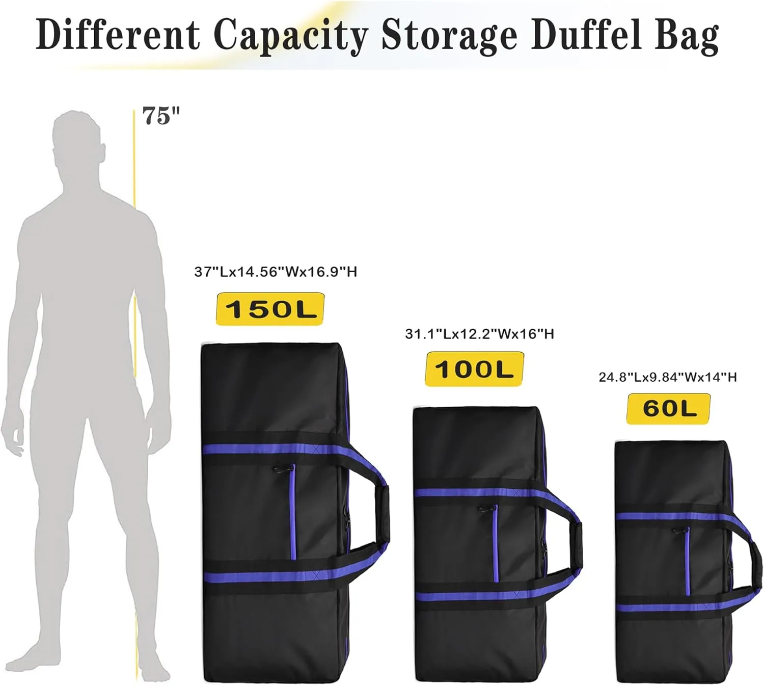 150L Large Duffle Bag for Travel 37” Diffle Bag for Overnight Weekender Camping, Storage for Men Women, Blue