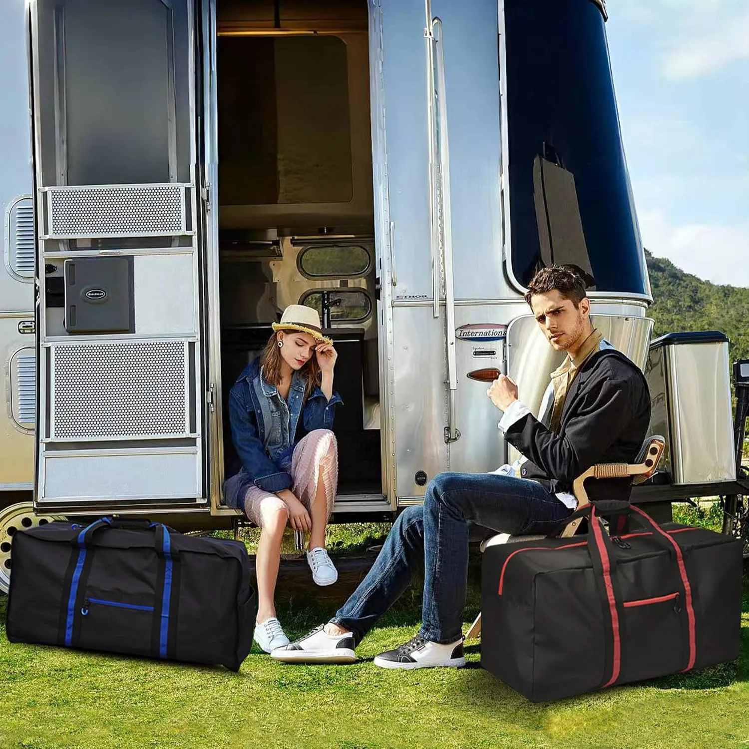 150L Large Duffle Bag for Travel 37” Diffle Bag for Overnight Weekender Camping, Storage for Men Women, Blue