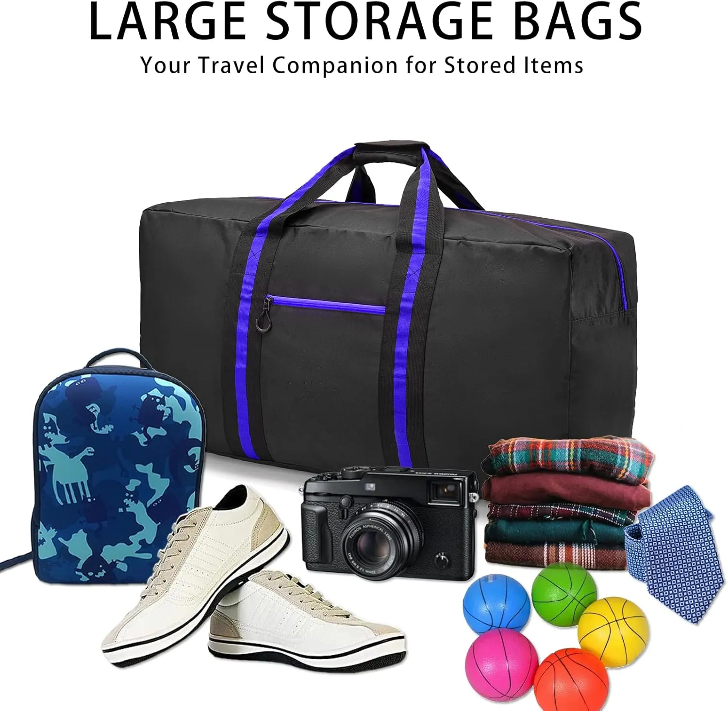 150L Large Duffle Bag for Travel 37” Diffle Bag for Overnight Weekender Camping, Storage for Men Women, Blue