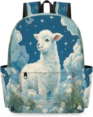 15.1 Inch Casual Backpack Cute Alpaca Small Backpack with Multiple Pocket Waterproof Mini Bags Daypack with Chest Strap Nebula Travel Bag