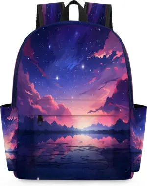 15.1 Inch Casual Backpack Galaxy Sky Small Backpack with Multiple Pocket Waterproof Mini Bags Daypack with Chest Strap Nebula Travel Bag