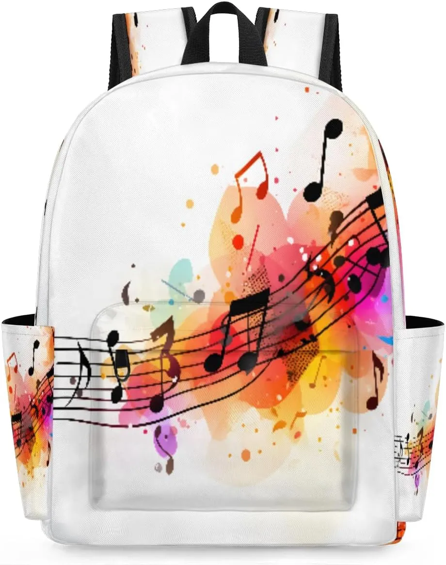 15.1 Inch Casual Backpack Musical Notation Small Backpack with Multiple Pocket Waterproof Mini Bags Daypack with Chest Strap Travel Bag