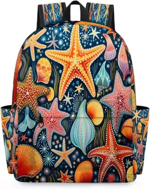 15.1 Inch Casual Backpack Starfish Small Backpack with Multiple Pocket Waterproof Mini Bags Daypack with Chest Strap Sea Jellyfish Travel Bag