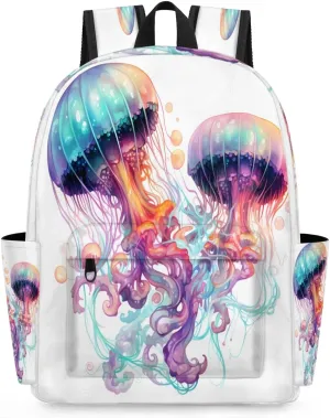 15.1 Inch Casual Backpack Watercolor Jellyfish Small Backpack with Multiple Pocket Waterproof Mini Bags Daypack with Chest Strap Ocean Jellyfish Travel Bag