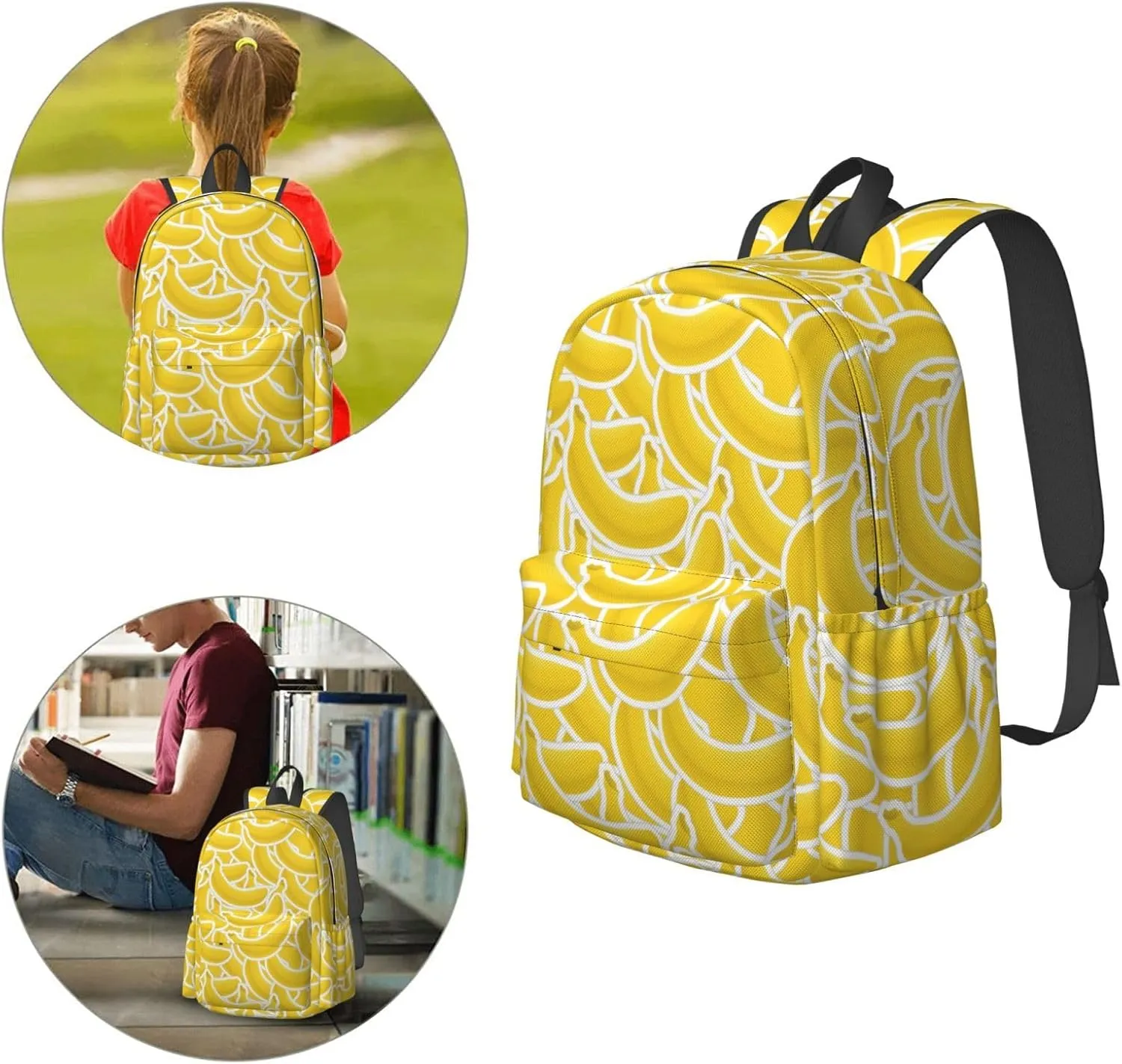17 inch Backpack Banana Yellow Pattern Seamless Laptop Backpack School Bookbag Shoulder Bag Casual Daypack