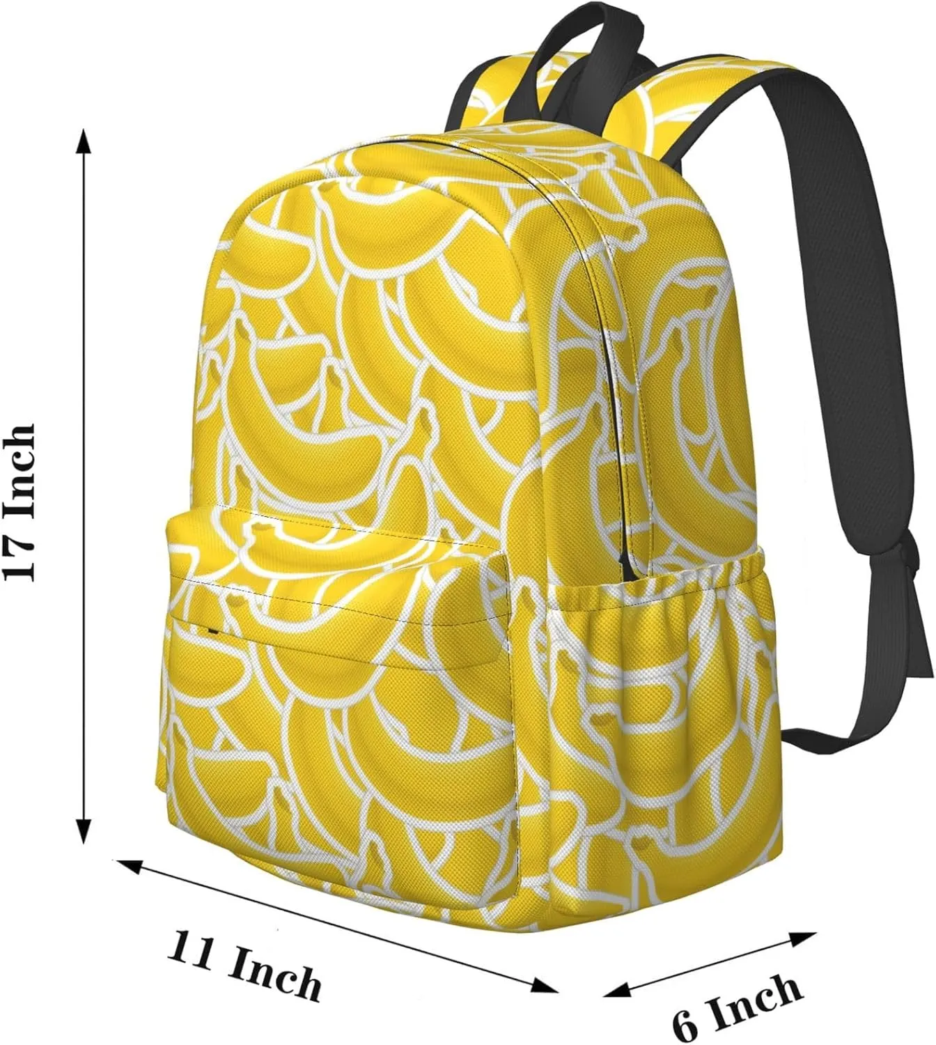 17 inch Backpack Banana Yellow Pattern Seamless Laptop Backpack School Bookbag Shoulder Bag Casual Daypack