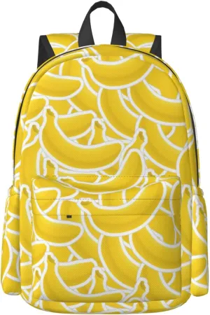17 inch Backpack Banana Yellow Pattern Seamless Laptop Backpack School Bookbag Shoulder Bag Casual Daypack