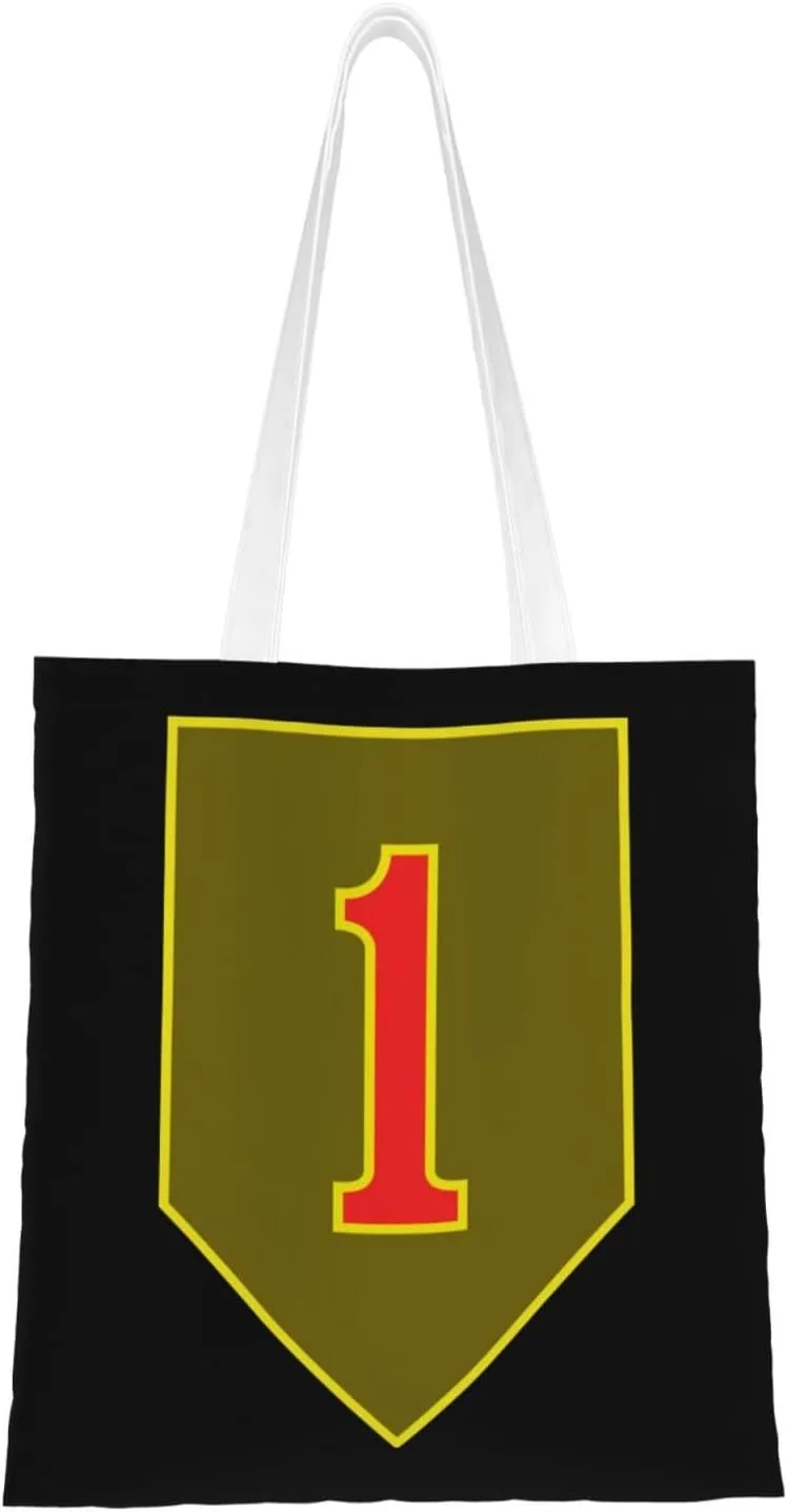 1St Infantry Division Combat Service Identification Badge Tote Bag for Women Canvas Shopping Bags Reusable Large Capacity Casual Shoulder Handbags Grocery Bags DIY Gift Bags