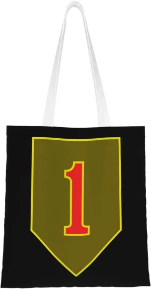 1St Infantry Division Combat Service Identification Badge Tote Bag for Women Canvas Shopping Bags Reusable Large Capacity Casual Shoulder Handbags Grocery Bags DIY Gift Bags
