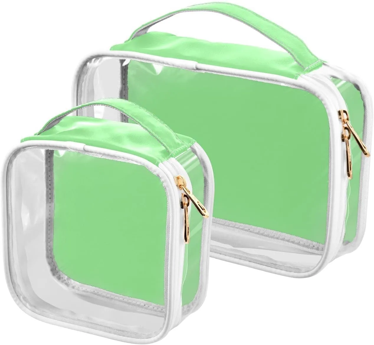 2 Pack clear Pale Green Solid Color Pure Plain travel bag toiletry TSA approved transparent bags for women shaving essentials