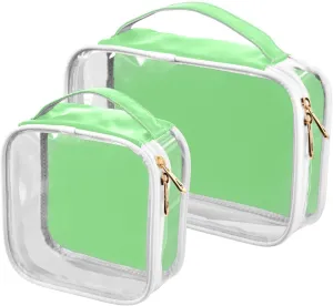 2 Pack clear Pale Green Solid Color Pure Plain travel bag toiletry TSA approved transparent bags for women shaving essentials