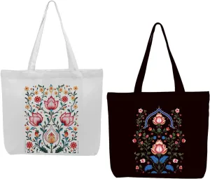 2 Pcs Canvas Tote Bag Floral Set Canvas Bag for Work Shopping Beach Grocery Christmas Birthday Gift for Women