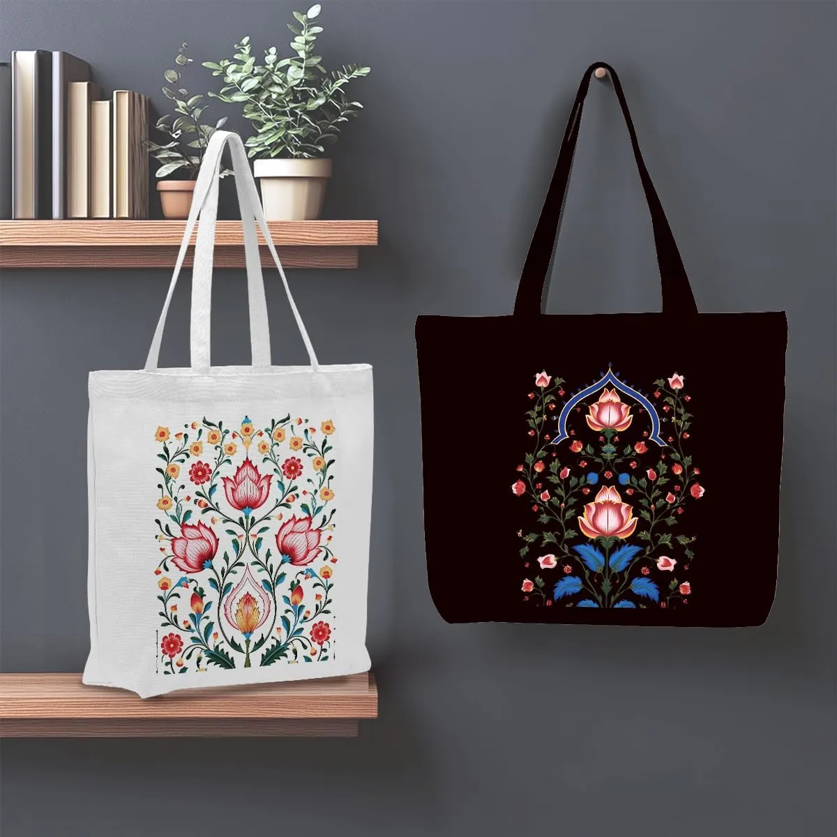 2 Pcs Canvas Tote Bag Floral Set Canvas Bag for Work Shopping Beach Grocery Christmas Birthday Gift for Women