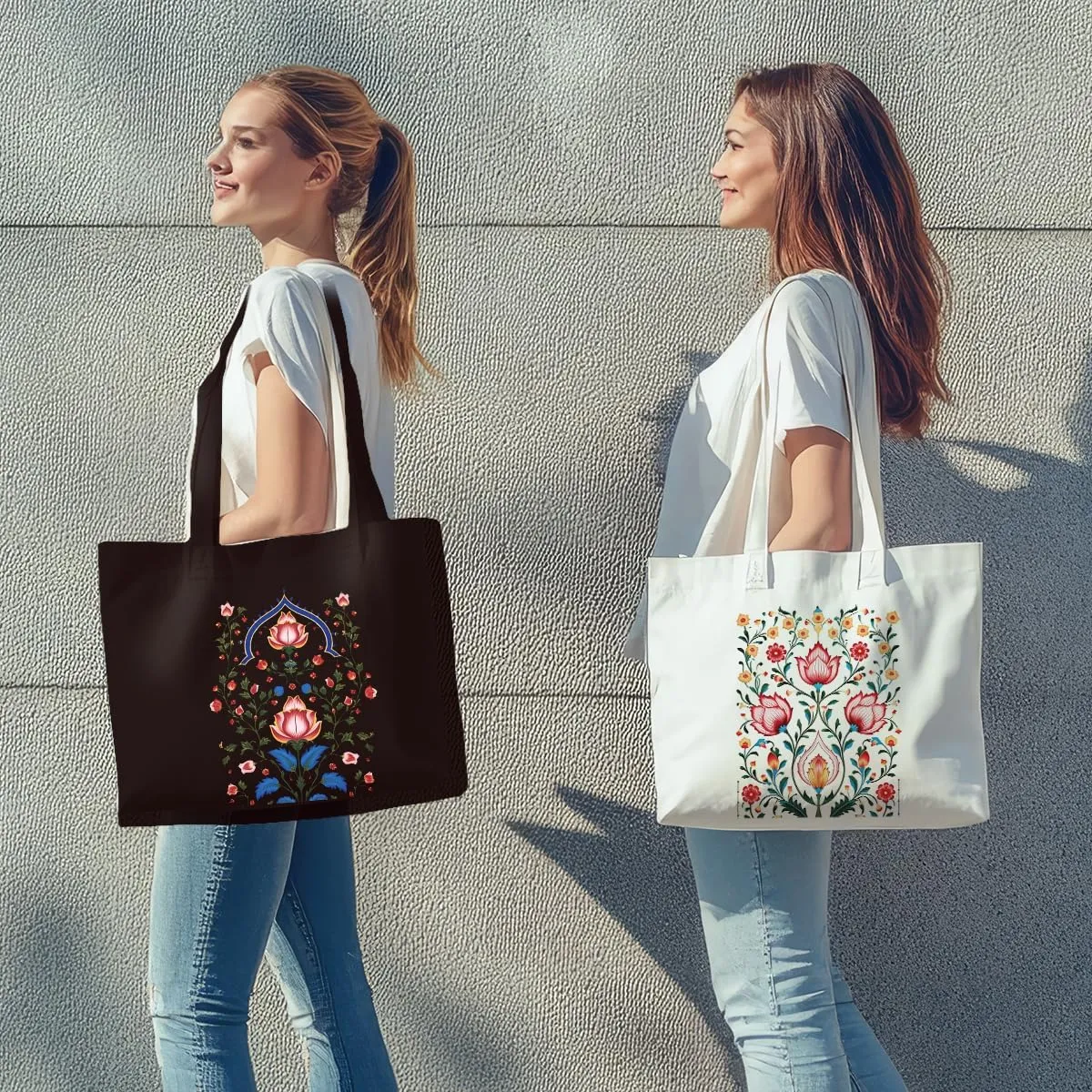 2 Pcs Canvas Tote Bag Floral Set Canvas Bag for Work Shopping Beach Grocery Christmas Birthday Gift for Women