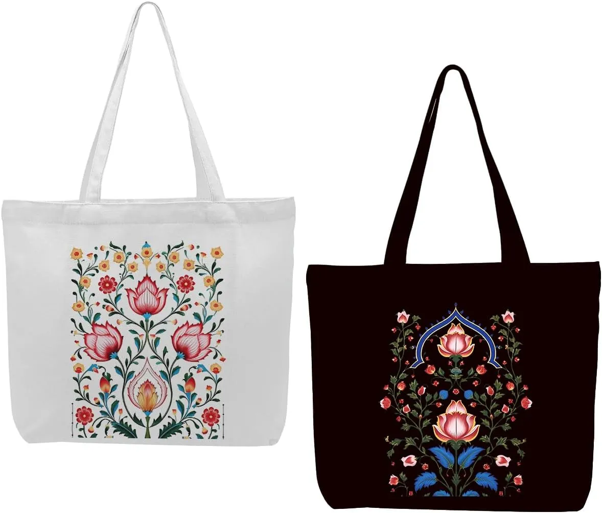 2 Pcs Canvas Tote Bag Floral Set Canvas Bag for Work Shopping Beach Grocery Christmas Birthday Gift for Women