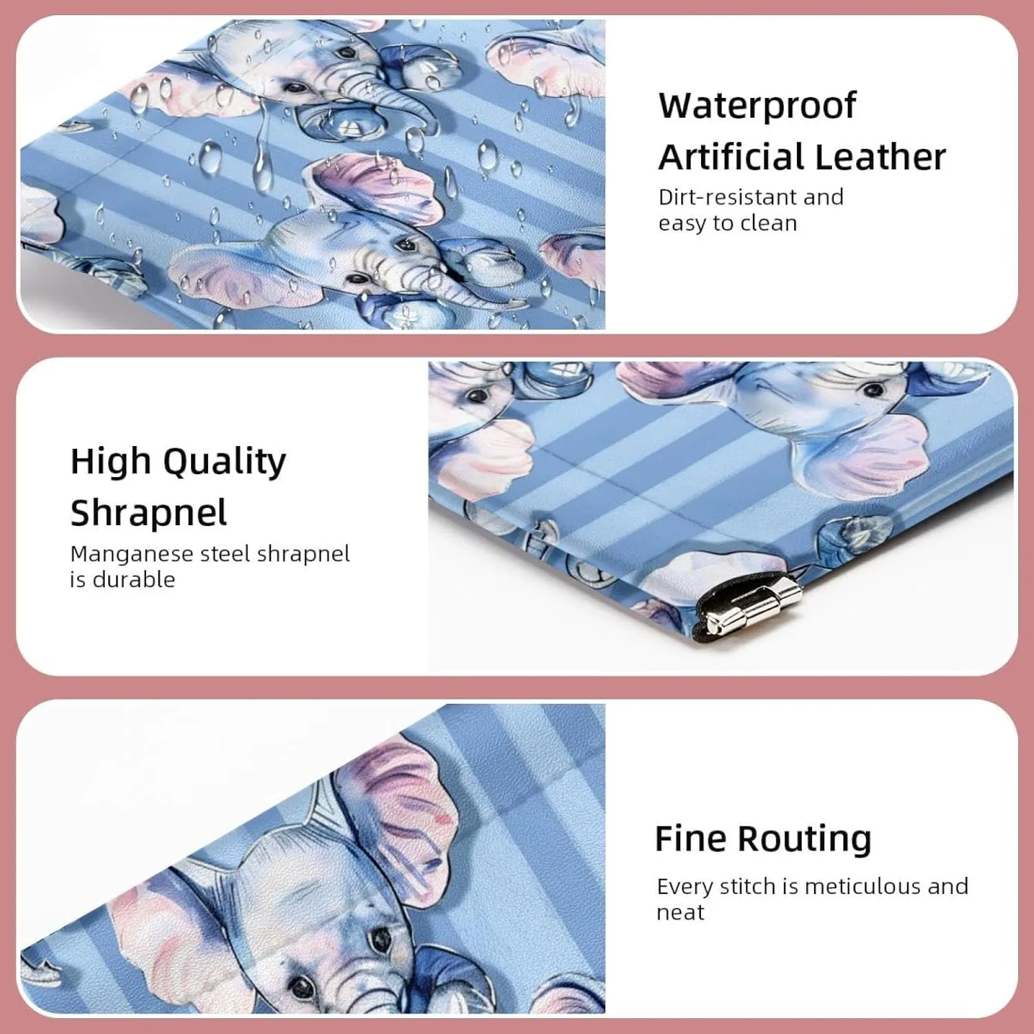 2 Piece Faux Leather Pocket Cosmetic Bag, Small Makeup Bag for Purse, Portable No Zipper Makeup Pouch, Portable Squeeze Top Cosmetic Bag, Striped Cartoon Animal Elephant Elephant
