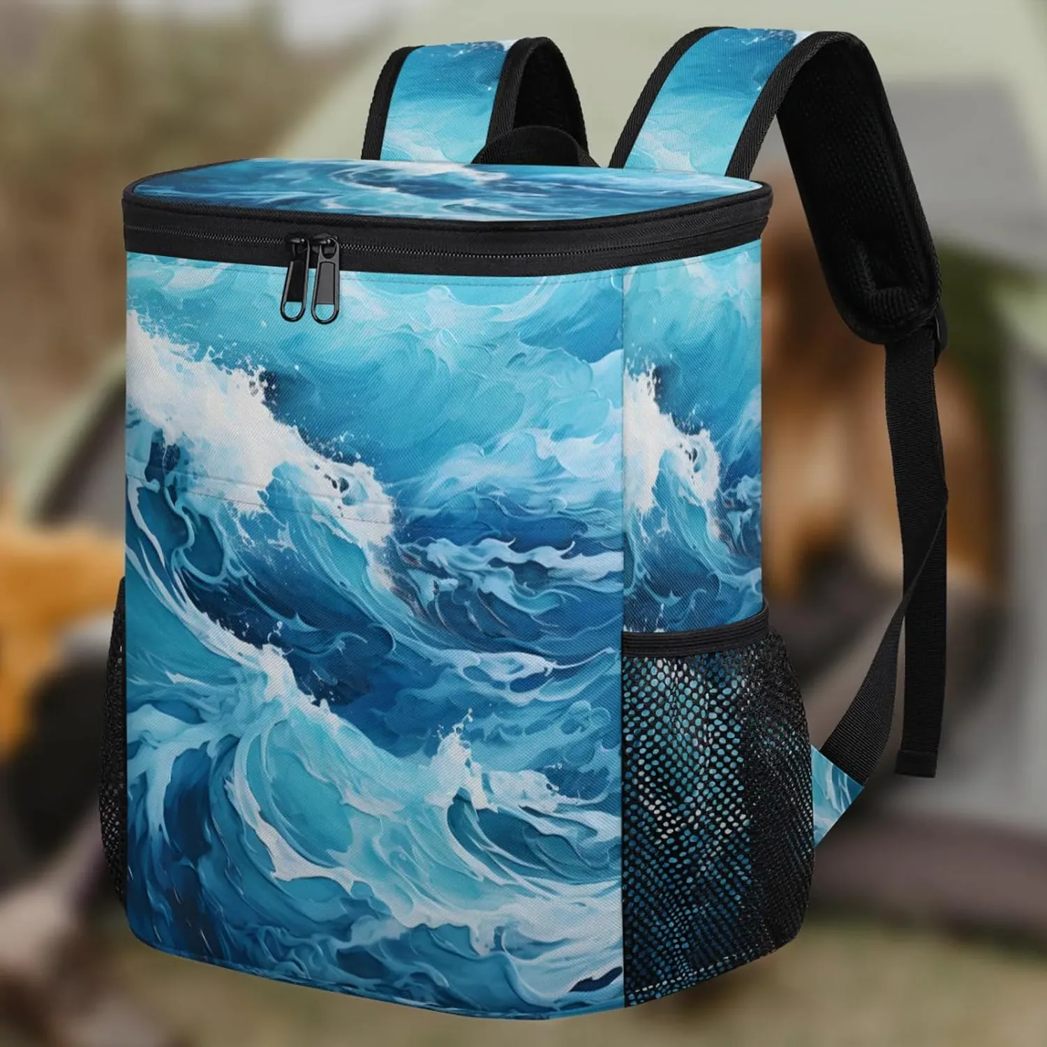 20-Hour Insulated Backpack Cooler Striped Anchor Leakproof Cooler Bag Portable Cooler Backpack