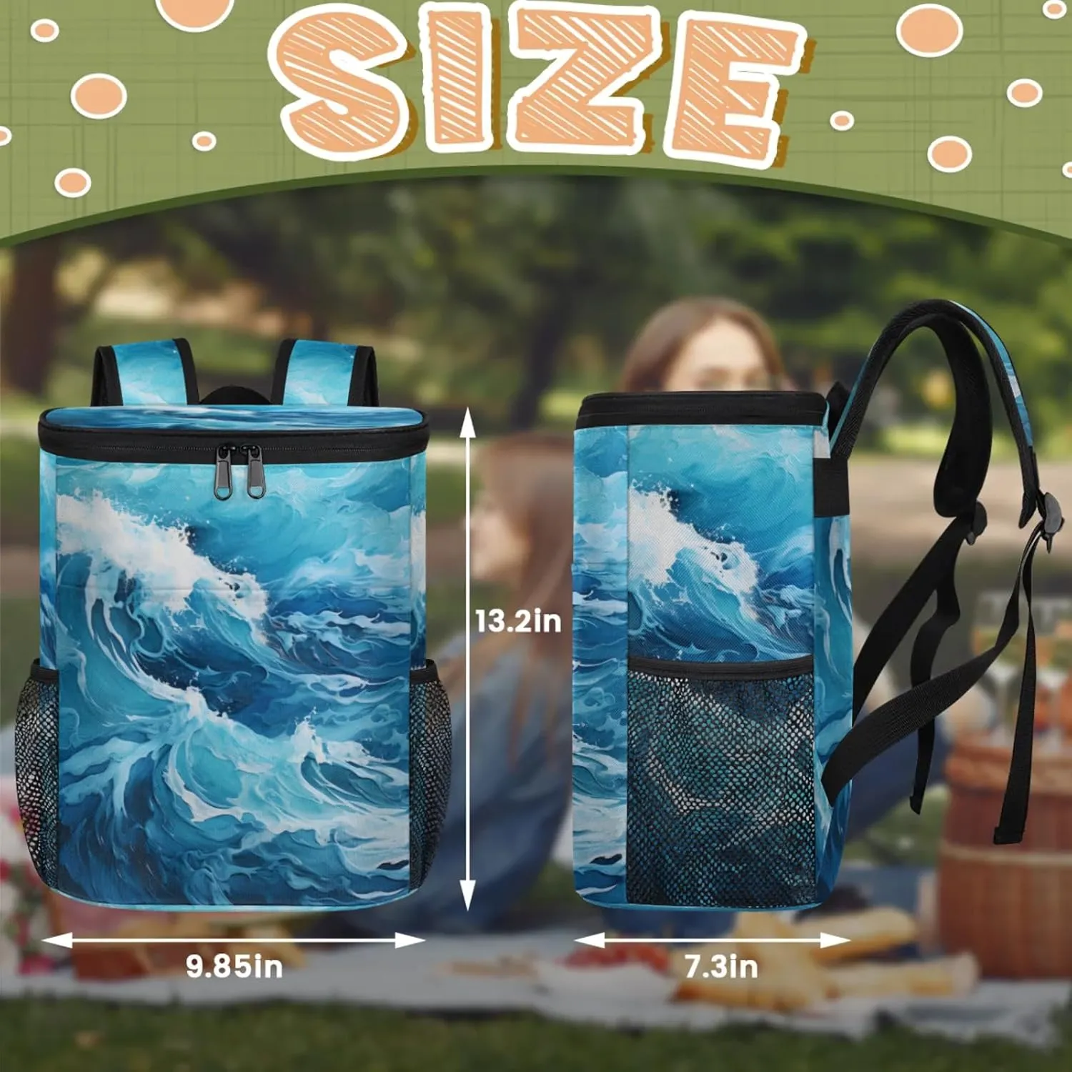 20-Hour Insulated Backpack Cooler Striped Anchor Leakproof Cooler Bag Portable Cooler Backpack