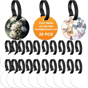 20 Pcs Metal Sublimation Luggage Tag Blanks Double Sided, Aluminum Sublimation Bag Tags with Strap Round Suitcase Name Tag Luggage Labels Blank for DIY Craft Gifts Travel Sports Bags