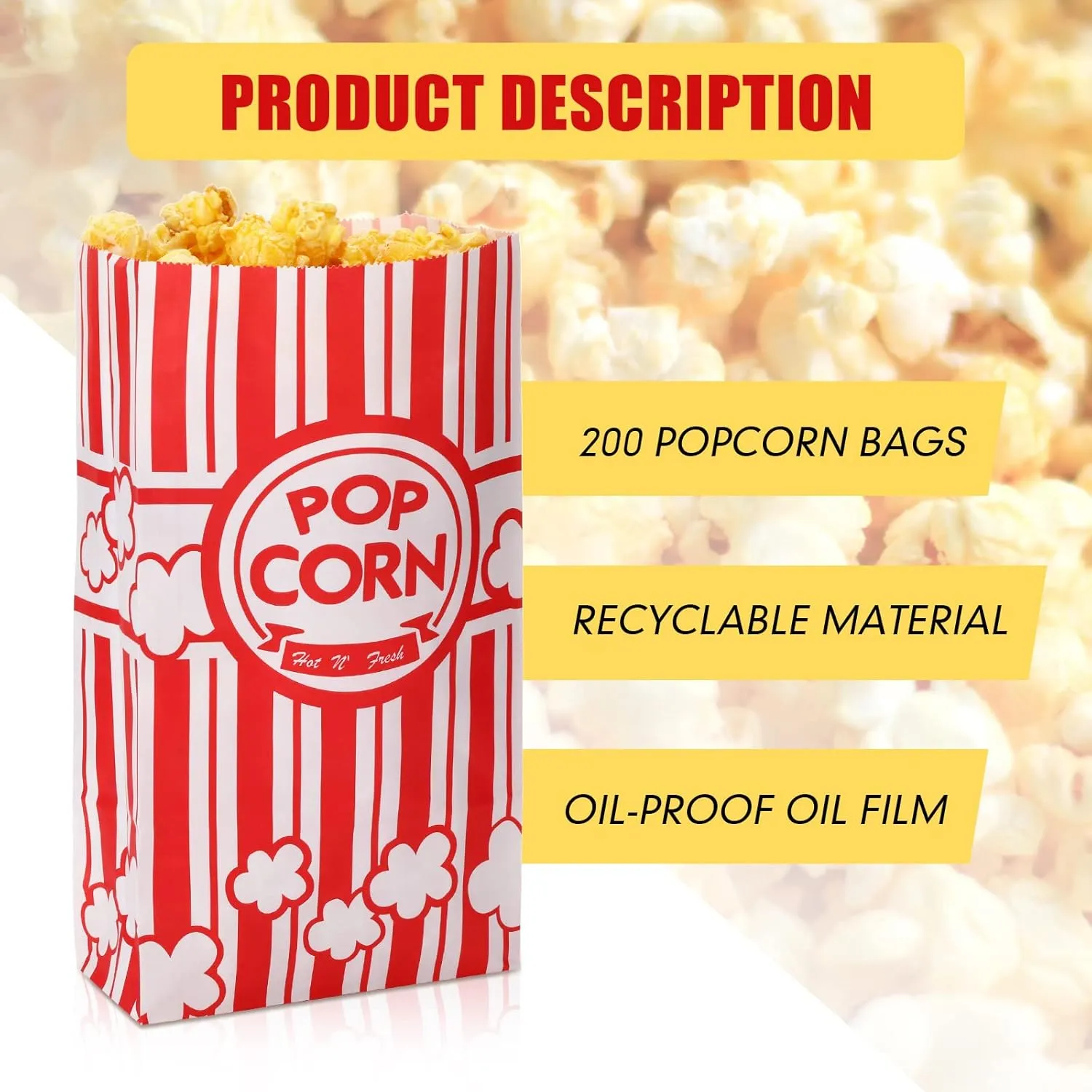 200 Pcs Paper Popcorn Bags Bulk 2 oz Large Flat Bottom Boxes Red and White Disposable Container Sleeve Movie Night Popcorn Bucket for Retro Movie Themed Party Carnival Supplies (Red and White)