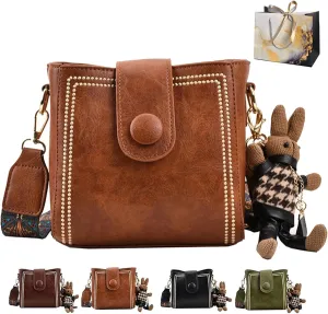 2025 New Bootara Bucket Bag, Bootara Women's Vintage Bunny Charm Bucket Bag, Stylish Minimalist Leather Purse